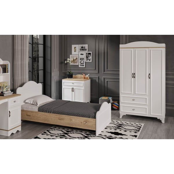 Viengulė lova baltos spalvos/natūralios spalvos 90x190 cm Alessa – Kalune Design-image-2