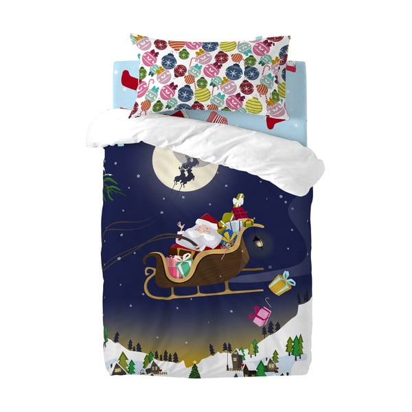 Vaikiškas medvilninis antklodės užvalkalas ir pagalvė Mr. Fox Merry Christmas, 100 x 120 cm
