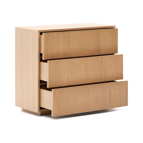 Natūralios spalvos šoninė spintelė iš ąžuolo 90x79x50 cm Helvine – Kave Home-image-3