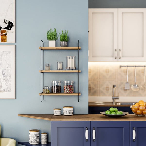 Kelių aukštų sieninė lentyna natūralios spalvos iš ąžuolo 40 cm Pulalis – Kalune Design-image-1