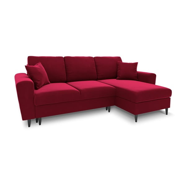 Raudonos spalvos iš velveto sulankstoma/su sandėliavimo vieta kampinė sofa Kyoto – Cosmopolitan Design