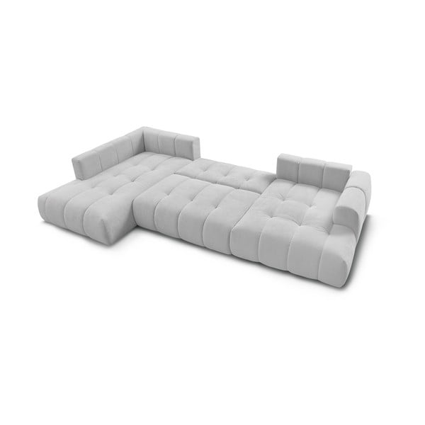 Šviesiai pilkos spalvos sulankstoma/su sandėliavimo vieta kampinė sofa (su kairiuoju kampu/„U“ formos) Fuji – Bobochic Paris-image-4