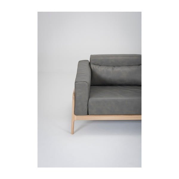 Tamsiai pilka buivolo odos sofa su ąžuolo masyvo konstrukcija Gazzda Fawn, 180 cm-image-4