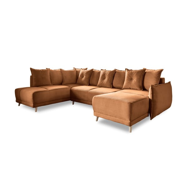 Sulankstoma kampinė sofa iš kordinio velveto raudonos plytų spalvos (su kairiuoju kampu/„U“ formos) Lazy Lukka – Miuform