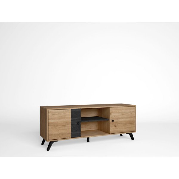Juodos spalvos ąžuolinis TV staliukas 136x53 cm Natura - Marckeric-image-2