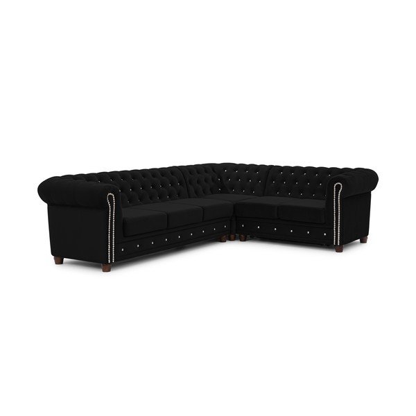 Juodos spalvos sulankstoma kampinė sofa iš velveto (su dešiniuoju kampu/„L“ formos) York Blik – Ropez