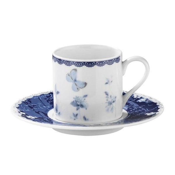 6 porcelianinių puodelių ir lėkščių rinkinys "Kutahya Floral", 50 ml