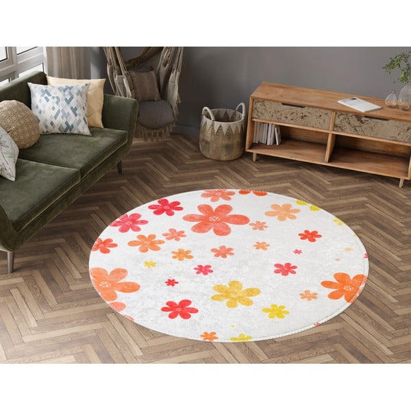 Skalbiamas oranžinės spalvos/dramblio kaulo spalvos vaikiškas kilimas ø100 cm Fall Flowers – Vitaus-image-1