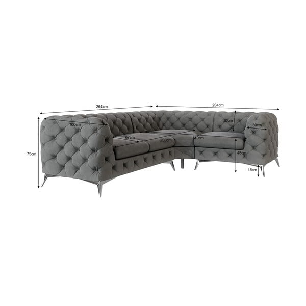 Pilkos spalvos iš velveto kampinė sofa (su dešiniuoju kampu/„L“ formos) Chelsea – Ropez-image-3