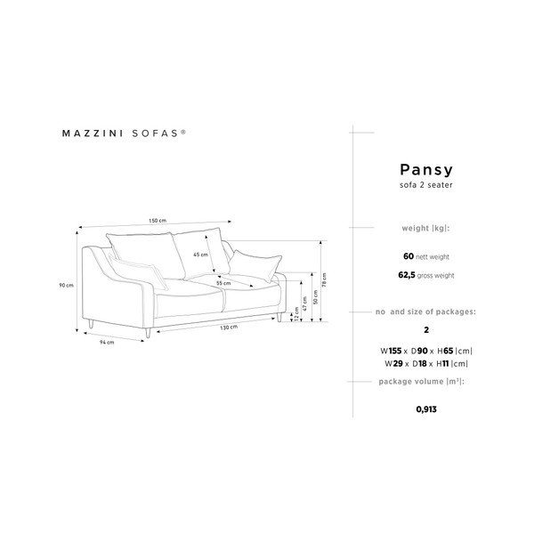 Smėlio spalvos sofa Mazzini Sofas Pansy, 150 cm-image-3