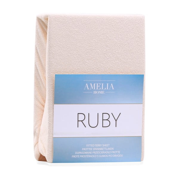 Smėlio spalvos iš frote audinio paklodė su guma 180x200 cm Ruby – Restilo-image-2