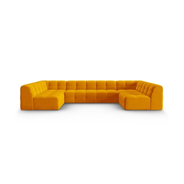 Ochros geltonumo aksomo kampinė sofa (U formos) Kendal - Micadoni Home