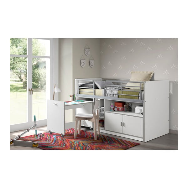 Balta dviaukštė lova su ištraukiamu stalu ir daiktadėže "Vipack Bonny", 200 x 90 cm-image-1