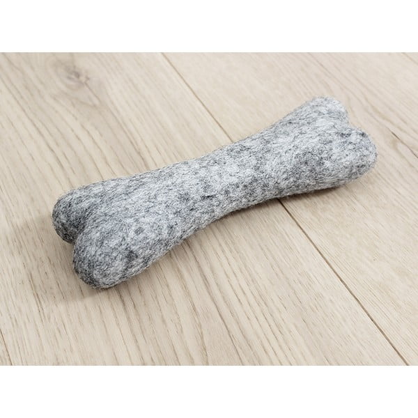Plieno pilkos spalvos kaulo formos žaislas iš gyvūnų vilnos Wooldot Pet Bones, 22 cm ilgio