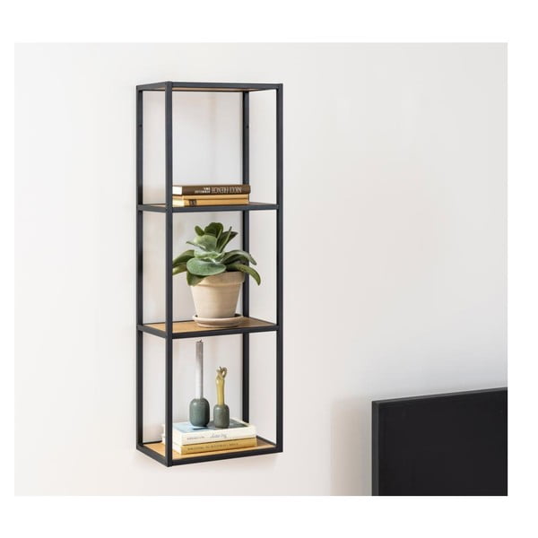 Knygų lentyna juodos spalvos/natūralios spalvos iš ąžuolo 37x108 cm Seaford – Actona-image-4