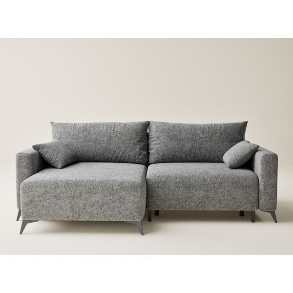 Pilkos spalvos sulankstoma/su sandėliavimo vieta kampinė sofa iš šenilinio audinio (su kairiuoju kampu/su gultu) Leon – Maison de Rêve-image-2