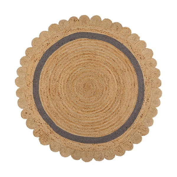 Rankų darbo pilkos spalvos/natūralios spalvos iš džiuto apvalios formos kilimas ø 160 cm Grace Grey – Flair Rugs