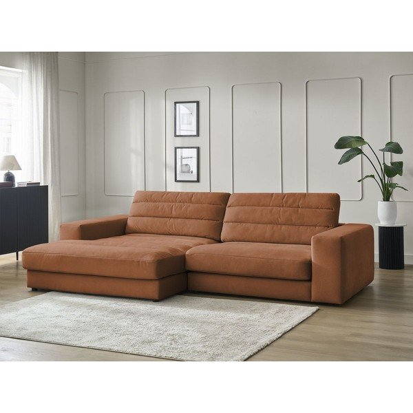 Oranžinės spalvos kampinė sofa iš velveto (su kairiuoju kampu/su gultu) Sierra – Bobochic Paris-image-1