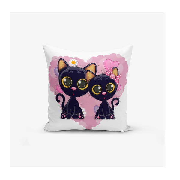 Minimalistiniai pagalvėlių užvalkalai Širdis ir katinėlis, 45 x 45 cm