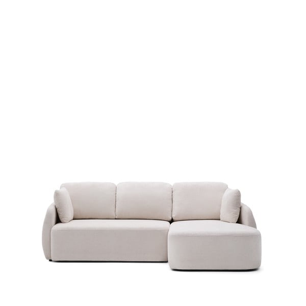 Kreminės spalvos iš šenilinio audinio sulankstoma kampinė sofa (su dešiniuoju kampu/su gultu) Laira – Kave Home