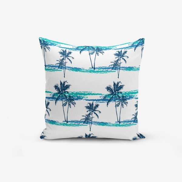 Minimalistiniai pagalvėlių užvalkalai Mėlyna žalia palmė, 45 x 45 cm