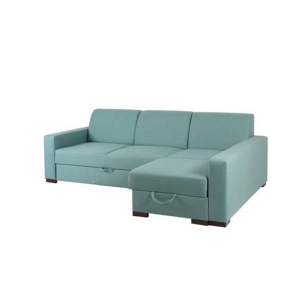 Turkio spalvos kampinė sofa-lova su laikymo vieta ir poilsio lova dešinėje pusėje Individualizuotos formos "Lozier