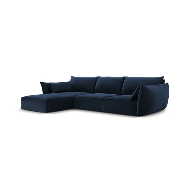 Tamsiai mėlynos spalvos iš velveto kampinė sofa (su kairiuoju kampu/su gultu) Vanda – Mazzini Sofas-image-2