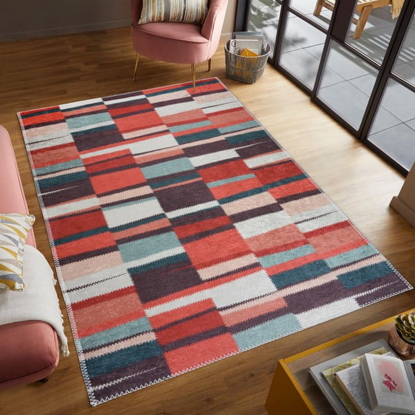 Skalbiamas raudonos spalvos kilimas 160x230 cm Blocks of Fun – Vitaus-image-1