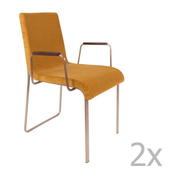 2 geltonų kėdžių su porankiais rinkinys "Dutchbone Fiore