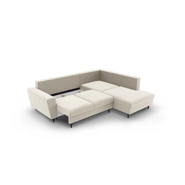 Smėlio spalvos iš velveto sulankstoma/su sandėliavimo vieta kampinė sofa (su dešiniuoju kampu/„L“ formos) Kyoto – Cosmopolitan Design-image-3