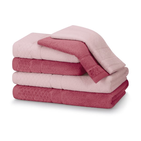 Vonios rankšluosčių rinkiniai iš medvilnės audinio rožinės spalvos 6 vnt. Rubrum – AmeliaHome
