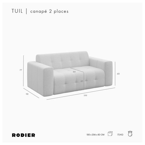 Šviesiai rudos spalvos iš velveto sofa 199 cm Tuil – Rodier-image-4