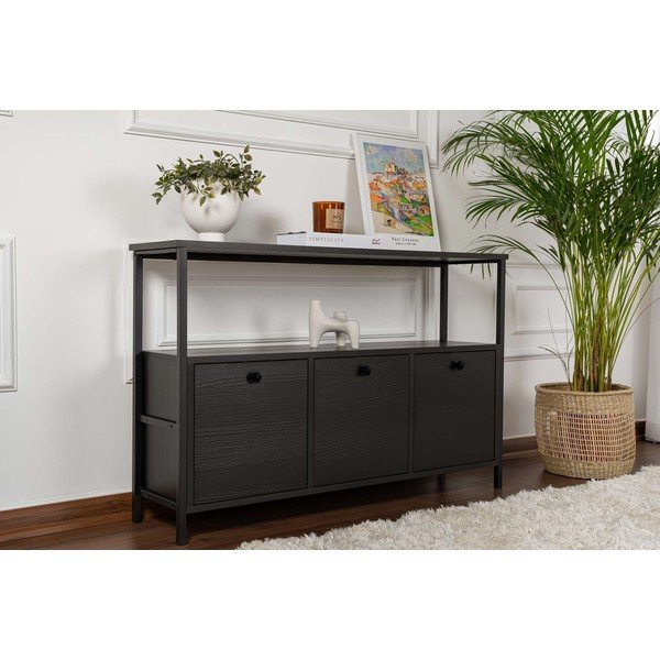 Juodos spalvos matinis konsolinis staliukas 29,5x120 cm Solace – Kalune Design-image-1