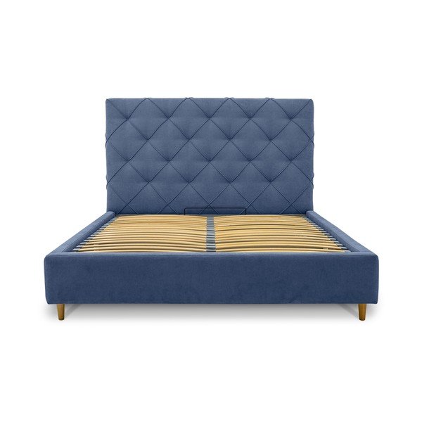 Dvigulė lova mėlynos spalvos audiniu dengta su sandėliavimo vieta su lovos grotelėmis 160x200 cm Bee – Scandic-image-3