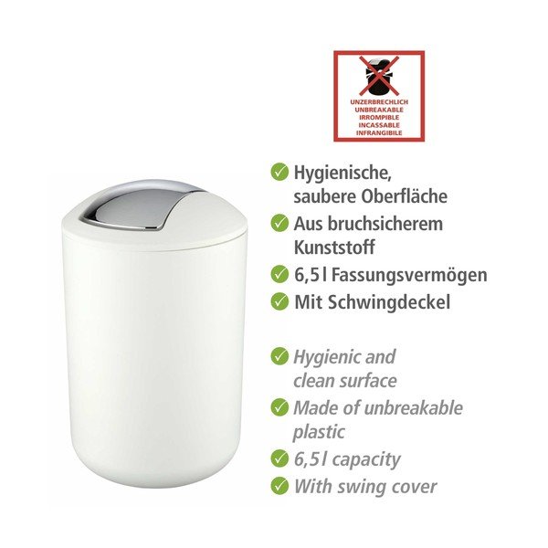Baltos spalvos iš plastiko šiukšliadėžė 6,5 l Brasil – Wenko-image-3