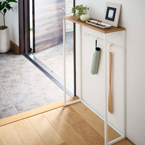 Konsolinis staliukas baltos spalvos/šviesiai rudos spalvos 18.5x60 cm Tower – YAMAZAKI-image-4