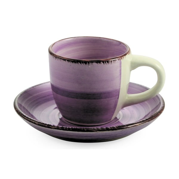 6 violetinės spalvos puodelių su lėkštute rinkinys "Villa d'Este Viola", 90 ml