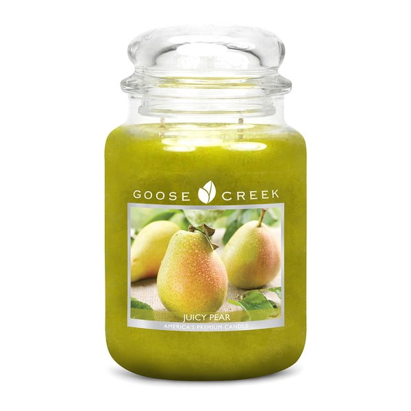 Kvapnioji žvakė stikliniame indelyje "Goose Creek Juicy Pear", 150 valandų degimo trukmė