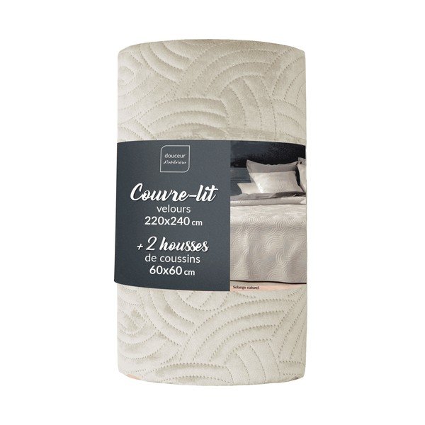 Kreminės spalvos iš velveto lovatiesės ir pagalvės užvalkalų rinkinys 220x240 cm Solange – douceur d'intérieur