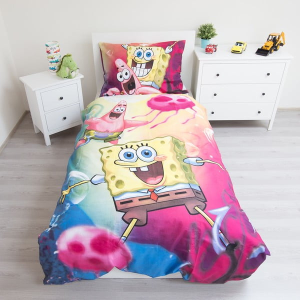 Viengulė vaikiška patalynė iš medvilnės 140x200 cm Sponge Bob – Jerry Fabrics-image-1