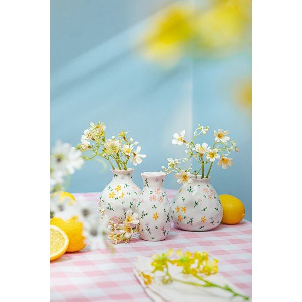 Kreminės spalvos iš akmens masės vazos 3 vnt. (aukštis 10 cm) Ditsy Floral – Sass & Belle-image-1