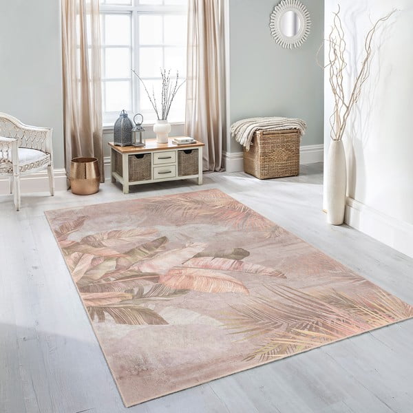 Skalbiamas kilimas smėlio spalvos 80x200 cm Dusty Leaves – Mila Home-image-3