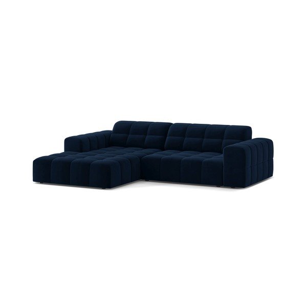 Tamsiai mėlynos spalvos kampinė sofa iš velveto (su kairiuoju kampu/su gultu) Chicago – Cosmopolitan Design-image-1