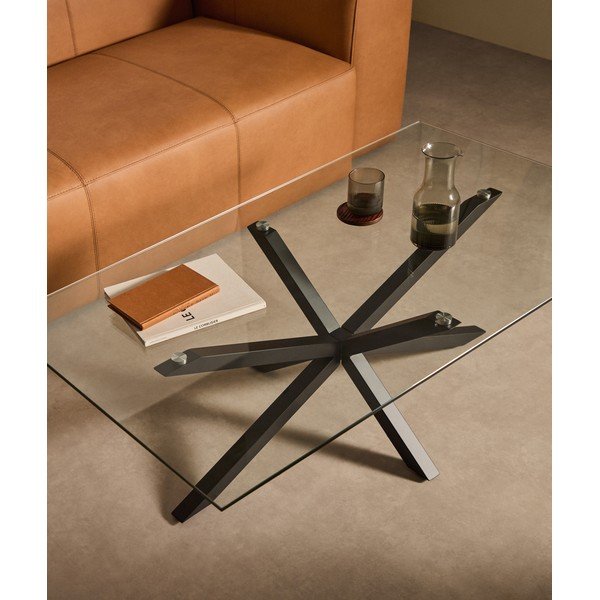 Juodos spalvos kavos staliukas su stikliniu stalviršiu 70x130 cm Argo – Kave Home-image-1