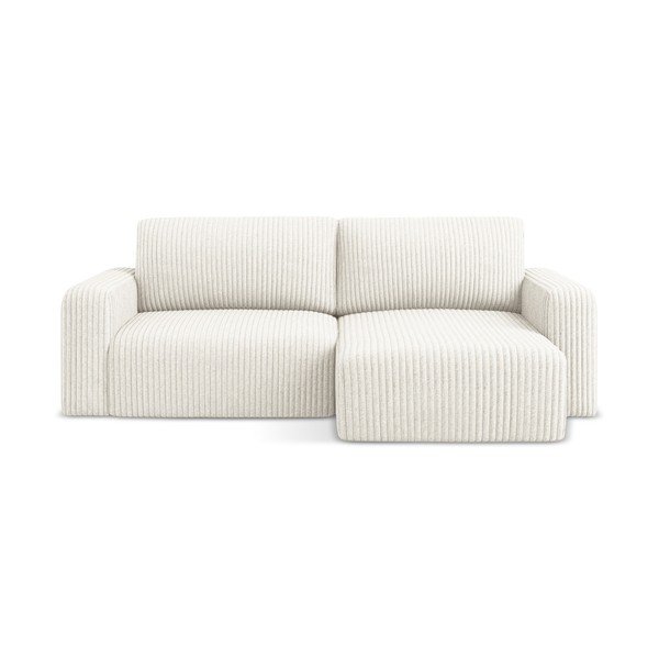 Kreminės spalvos sulankstoma/su sandėliavimo vieta kampinė sofa iš kordinio velveto (su dešiniuoju kampu/su gultu) Kona – Makamii