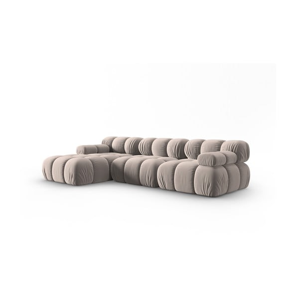 Iš velveto modulinė kampinė sofa šviesiai rudos spalvos (su kairiuoju kampu) Bellis – Micadoni -image-3