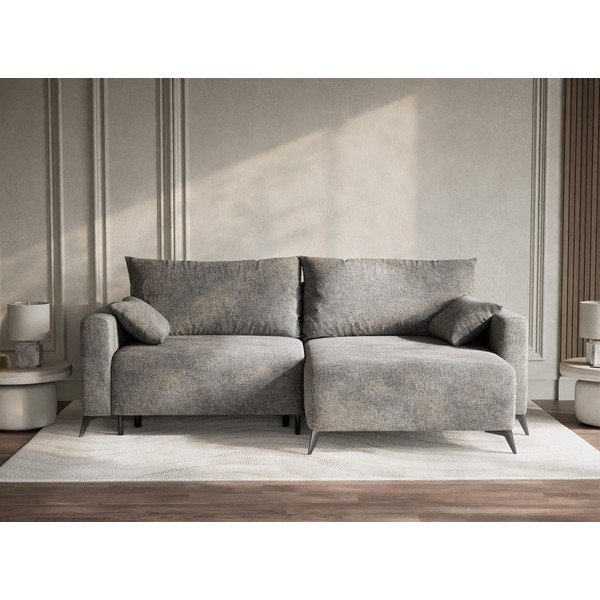 Pilkos spalvos sulankstoma/su sandėliavimo vieta kampinė sofa iš šenilinio audinio (su dešiniuoju kampu/su gultu) Leon – Maison de Rêve-image-1