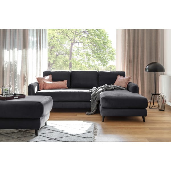 Tamsiai pilkos spalvos aksominė kampinė sofa su pakoja Miuform Cozy Claire, dešinysis kampas-image-3
