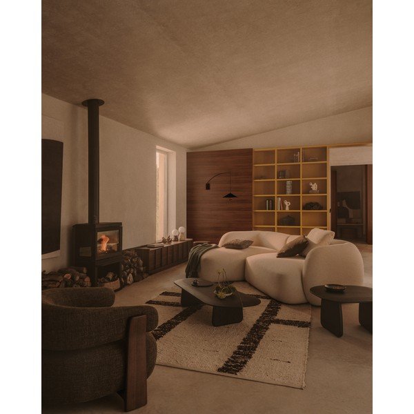 Kreminės spalvos iš šenilinio audinio kampinė sofa (su kairiuoju kampu/su gultu) Martina – Kave Home-image-1