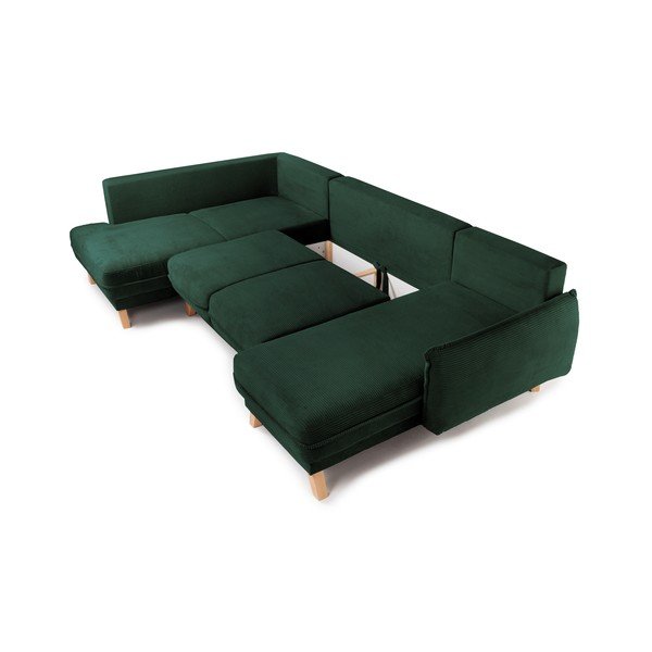 Tamsiai žalios spalvos sulankstoma/su sandėliavimo vieta kampinė sofa iš kordinio velveto (su kairiuoju kampu/„U“ formos) Tori – Bonami Selection-image-2